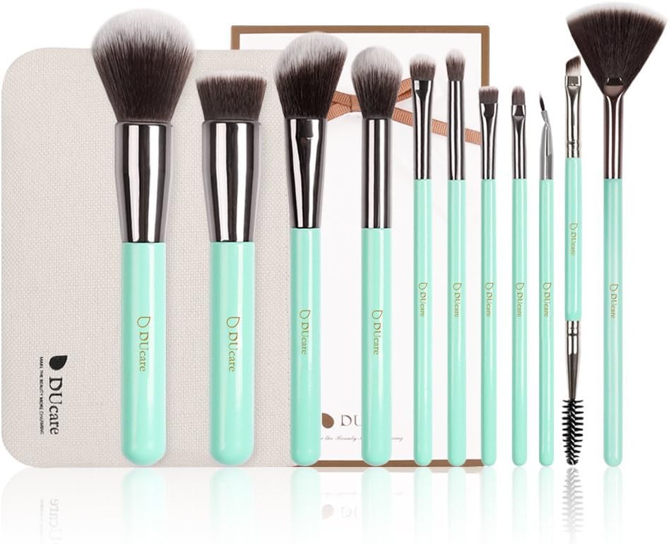DUcare Makeup Brushes Foundation Blending Blush Concealer Eye Face Powder Cream Cosmetics Brushes Sets (11pcs, Mint Green)