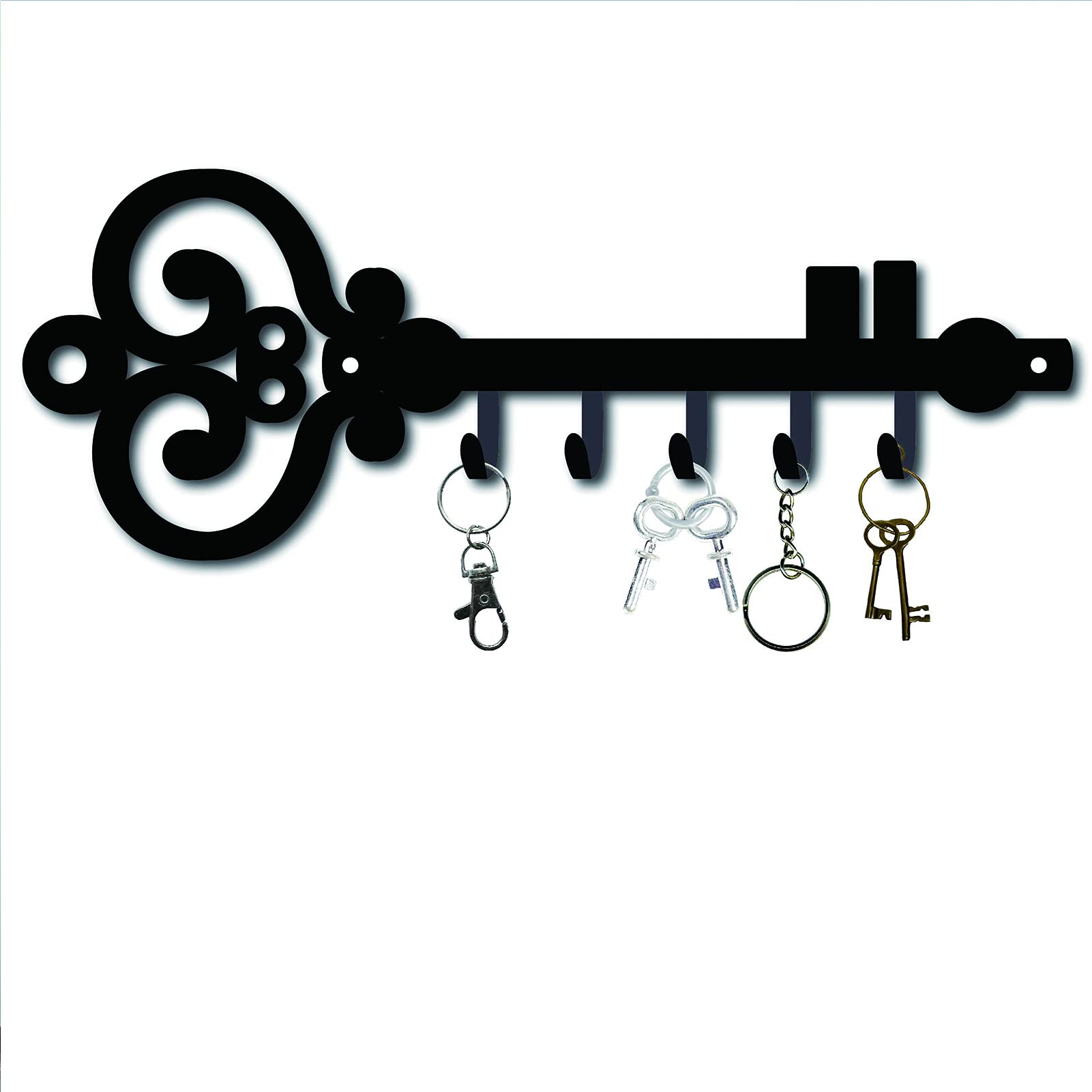 CREATCABIN Hook Hanger Wall Key Holder Metal Decorative Mounted Coat Hanger with Key Shape Design Organizer Rack with 5 Hooks for Wall, Bathroom, Kitchen, Entryway