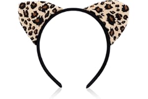 Cheetah Ears Headband for Women and Girls, Cute Print Headwear Animal Hairband, Leopard Cosplay Safari Theme Carnival Party