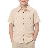Jecson Boys Button Down Shirt Short Sleeve Summer Boys Dress Shirts Casual Cotton Collared Shirt with Pockets 5-14Y