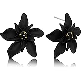 JOONL Colorful Sparkling Rhinestone Alloy Three-Dimensional Flower Stud Earrings Bohemian Style Unique Lily Plant Stud Earrings for Women Jewelry Gifts