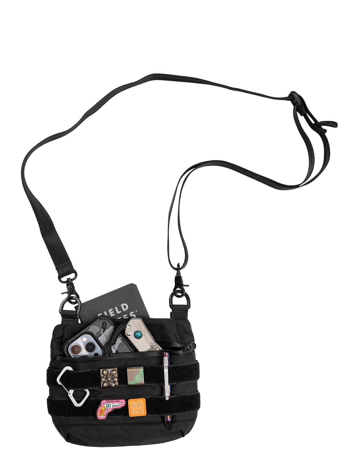 TACTICAL_GEEK Cache L2 EDC Sling Bag, 500D Cordura Nylon Crossbody Bag Organizer, YKK Zipper EDC Molle Bag, Tactical Backpack, Multifunctional Shoulder Daypack for Daily Hiking Carry, Black