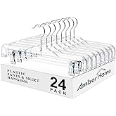 Amber Home 24 Pack Clear Plastic Jeans Pants Skirt Hangers, Bottom Hangers with Adjustable Clips & 360 Swivel Hook, Crystal Clear Plastic Clothes Hangers for Jeans, Pants, Skirts, Short