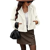 AMZANGEL Women's Cropped Lapel Faux Fur Jacket Warm Long Sleeve Winter Fluffy Coat with Pockets
