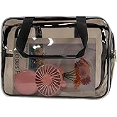 ONEART Travel Clear Waterproof PVC Bag, Toiletry Carry Pouch Makeup Artist Bag, Makeup Bags with Zipper Handle Straps, Tote Bag Gray