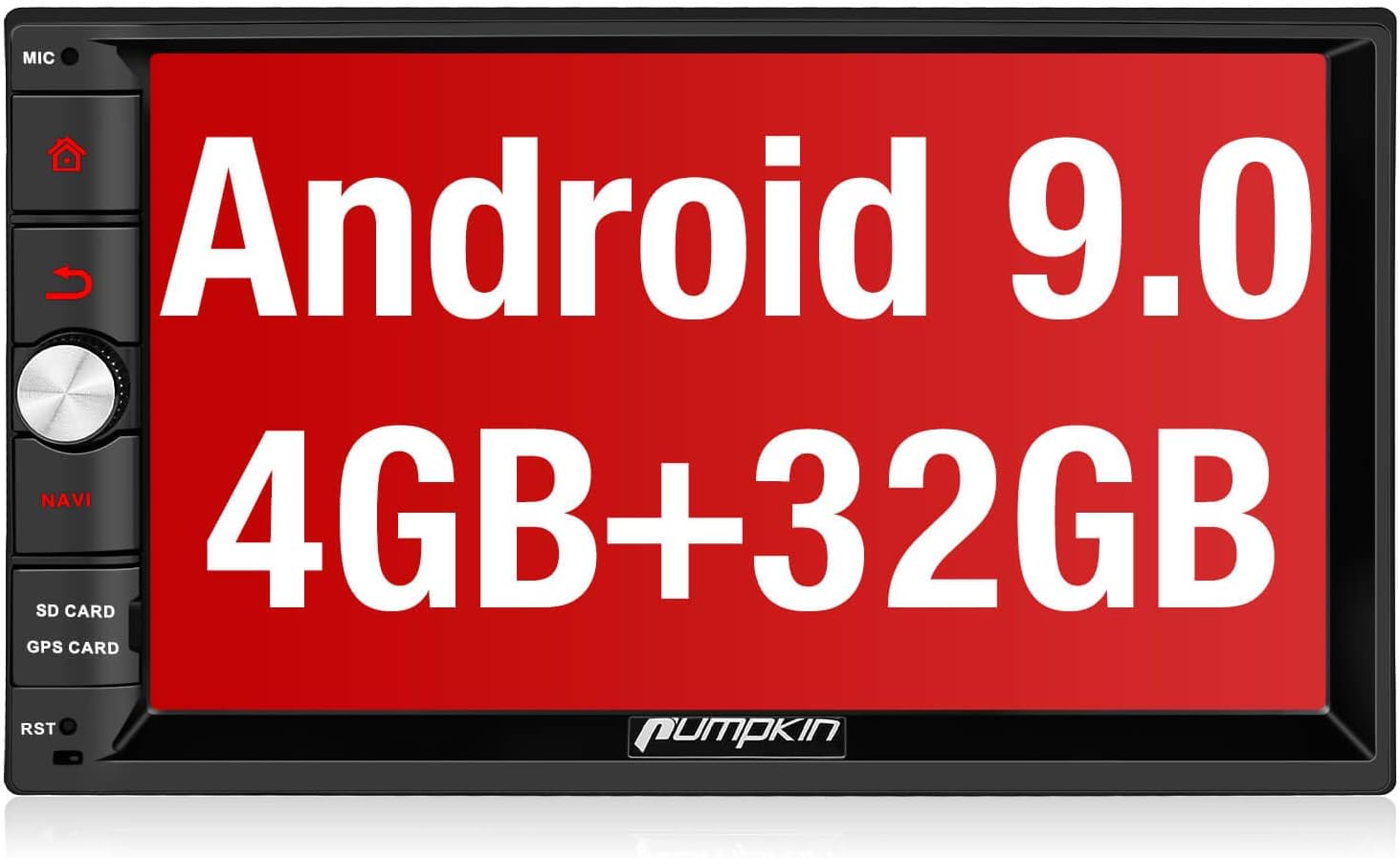 PUMPKIN Android 9.0 Double Din Car Stereo 4GB RAM with GPS and WiFi, BT Tethering, Support Fastboot, Backup Camera, Android Auto, USB SD, 7 Inch Touch Screen