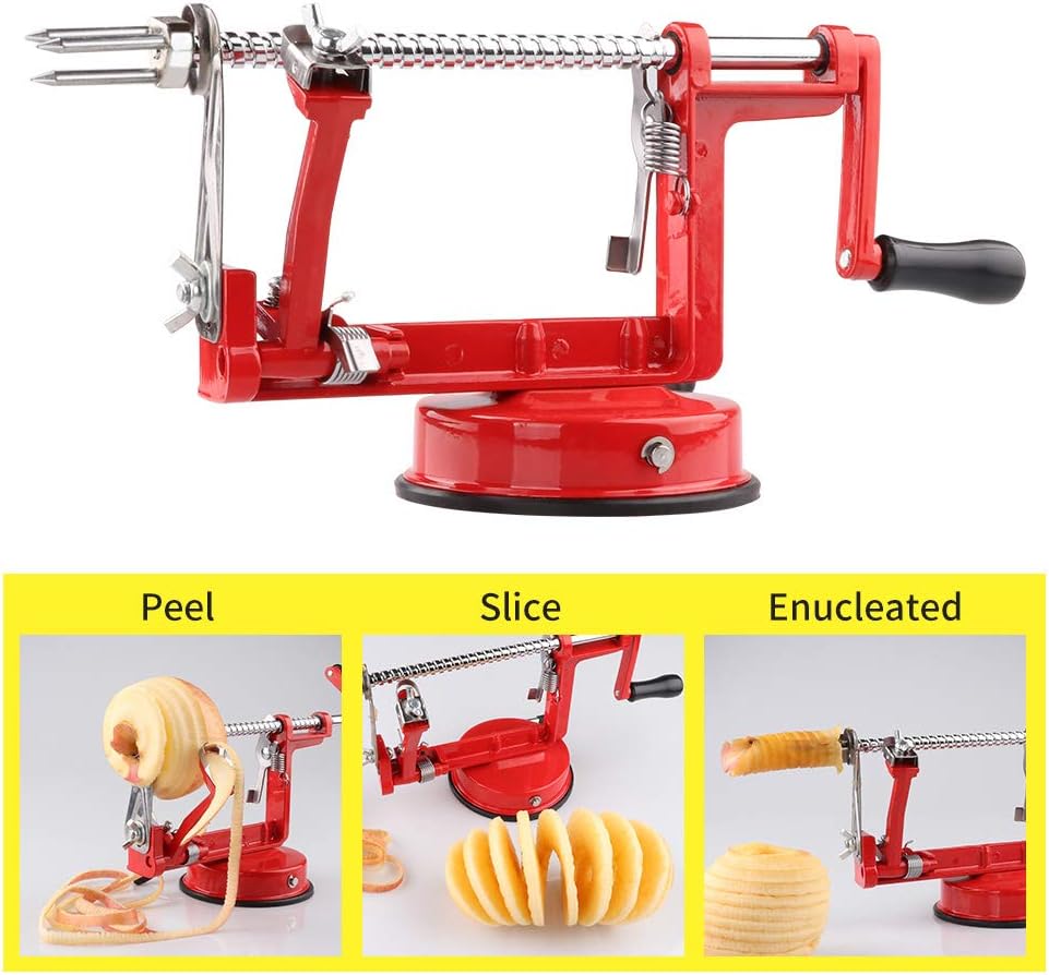 Apple Peeler, Stainless Steel Apple Corer Slicer Peeler, Durable Heavy Duty Die Cast Magnesium Alloy Apple Peeler Slicer Corer with Suction Base, Red: Kitchen & Dining