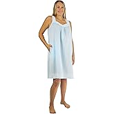 LA CERA Women's Cotton Embroidered Chemise, Sleeveless, Buttons, Hemline, Machine Wash, Side Pocket