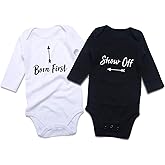 DEFAHN Funny Twins Baby Bodysuits Boys Girls Rompers 2 Pack Twin Matching Clothes Outfits for Newborn Infant