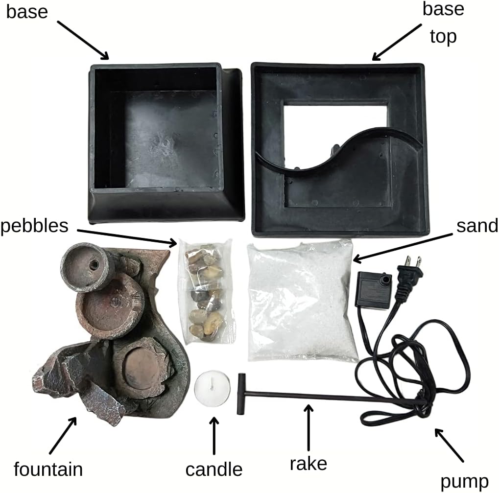 Germanda Indoor Relaxation Tabletop Zen Garden Decor With Water Fountain Tealight Candle Holder and Accessories Automatic Pump with Power Switch with Calming Natural Water Sound for Home or Office: Health & Personal Care