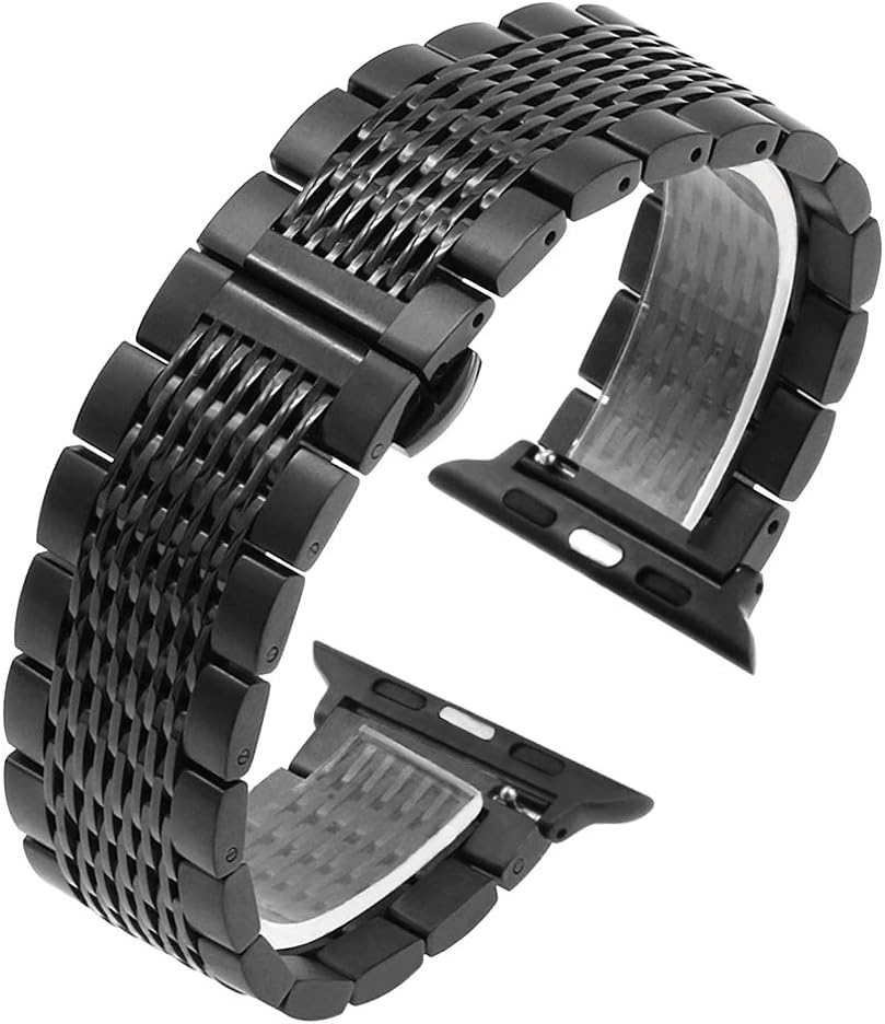 Kai Tian Solid 38mm 40mm 41mm Polished&Matte Mesh Watch Strap Compatible for Apple Watch Band Stainless Steel Replacement Bracelet for iWatch Series 7 6 5 4 3 2 1 Sport Black - Image 4