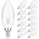 MAXvolador E12 Candelabra LED Bulbs 60W Equivalent, 600 Lumens 6W, 12-Pack | 5000K Daylight White Chandelier Light Bulb, Non-Dimmable B11 Candle Base Bulb for Ceiling Fan, CRI 85+