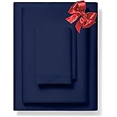 1000-Thread-Count 100% Pure Cotton Bed Sheets -4 Pc Queen Size Navy Blue Sheet Set, Single Ply Long Staple Combed Cotton Yarns, Best Luxury Sateen Weave, Fits Mattress Upto 17'' Deep Pocket