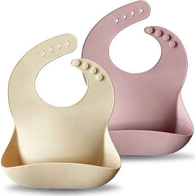 Moonkie Baby Bibs 2Pcs Silicone Waterproof Feeding Bibs BPA Free Pale Mauve