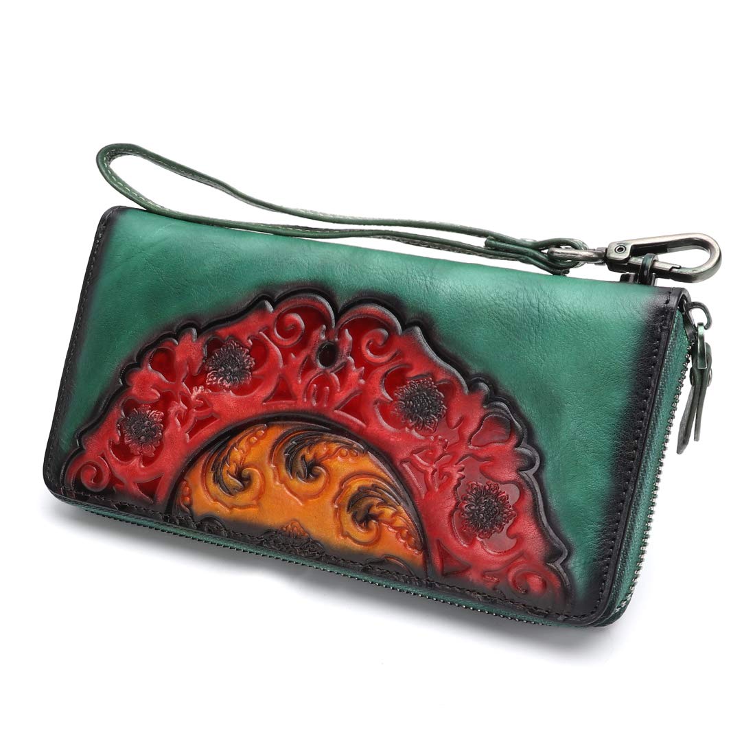 IVTG Genuine Leather Wallets for Women Long Purse Clutch Vintage Cowhide Handmade Card Holder Organizer (Green)