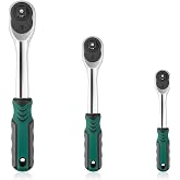 AJulyBee 3PCS Ratchet Wrench Set, 1/4" 3/8" 1/2" Drive Socket Wrenches | 72-Tooth Quick Release &amp; Reversible, Full Polished Surface, Professional Hand Tools for Automotive Repair &amp; Mechanic Use