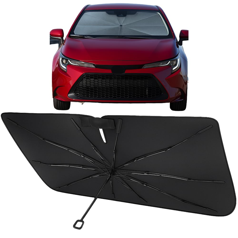 Photo 1 of Proadsy Windshield Sun Shade Umbrella for Toyota Corolla 2019-2025 Foldable Car Umbrella Sunshade with Soft TPU Handle Spring Structure Crystal Cooling Material Protect Car from Rays & Heat