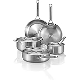 Stainless Steel Cookware Set, 8 Pcs Tir-Ply Pots and Pans Set, PFOA&PTFE Free, Dishwasher&Oven Safe, Kitchen Induction Compatible, ollas de acero inoxidable para cocinar