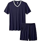 MoFiz Mens Pajamas Set Short Sleeve PJ's Sleep Lounge Sleepwear Cool Pyjama Summer Sets Comfortable Lightweight