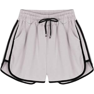 Athletic Running Shorts for Women, Drawstring Elastic Waist Pants | Elastic Drawstring Waist, Side Pockets, Contrast Color, L