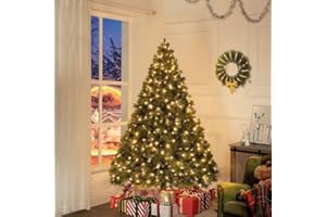 Naomi Home 4.5ft Christmas Tree with Lights, Realistic Traditional Prelit with Pine Cones, Foot Pedal 561 Branch Tips, 300 Warm Lights and Metal Stand, Aritificial Tree