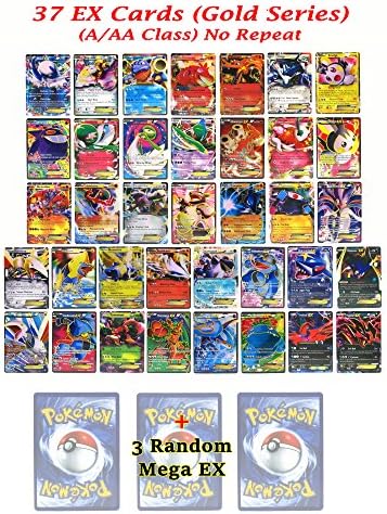 Promotion Set of 37 EX Cards Gold series + Free 3 Mega EX Cards (Random) English Platinum Flash Cards