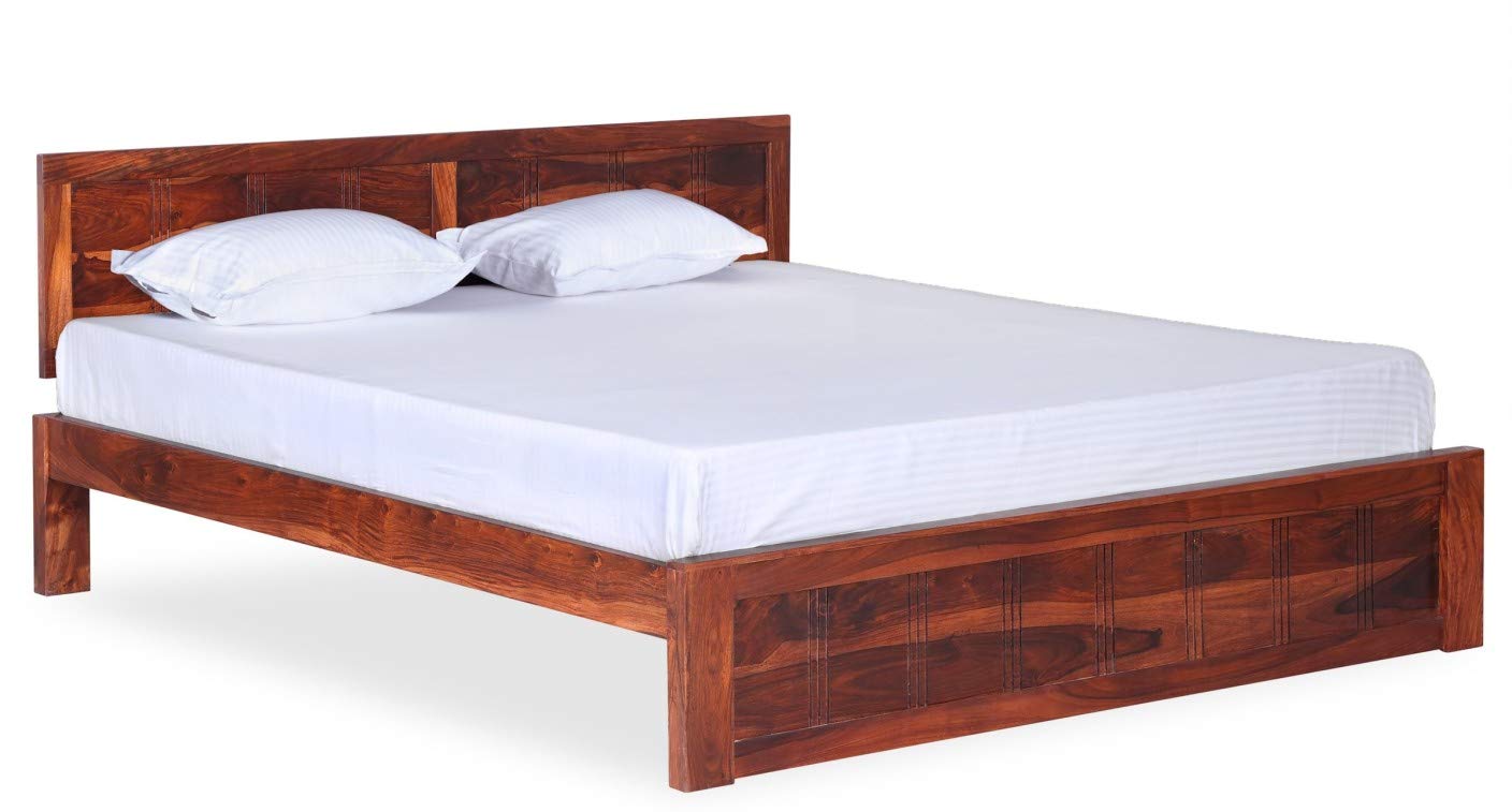 Woodstage Sheesham Wood King Size Double Bed Without Storage for Bedroom Hall Home Solid Wood
