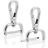 CRAFTMEMORE 2pcs Detachable Snap Hook Swivel Clasp w/Screw Bar VT493 Bag Strap Hardware Replacement (1 Inch, Silver)