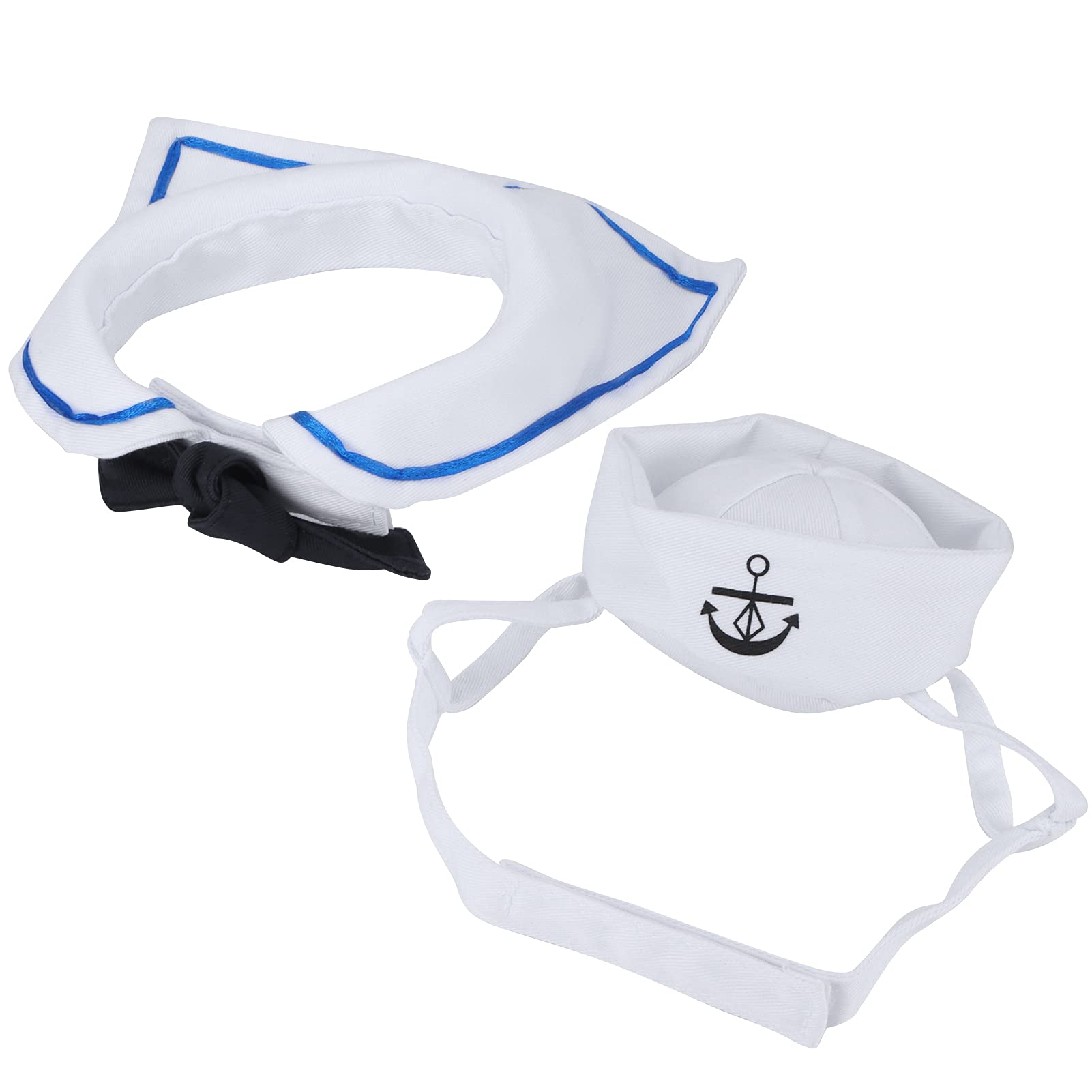 Atyhao Pet Sailor Costume, Adjustable Cat Dog Sailor Costume Hat Navy Tie Collar for Halloween Party Dress up Cosplay