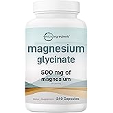 Magnesium Glycinate 500mg Per Serving, 240 Capsules | Potent Elemental Form, 100% Chelated, High Absorption | Healthy Muscle, Bones, & Mood Support Supplement | Non-GMO