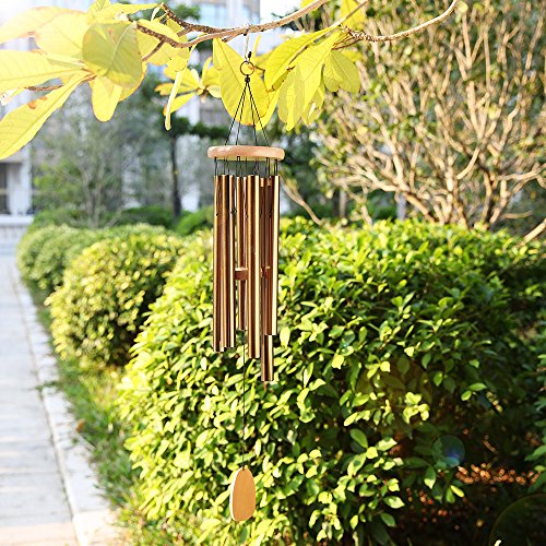 Garden Wind Chimes, Cozzine Musical WindChime Sweet Sound For Outdoor Indoor Relax Meditation, Percussion Instrument Aluminum Tubes Wood Medium Large Wind Chime, Copper Color (31.5 inch)