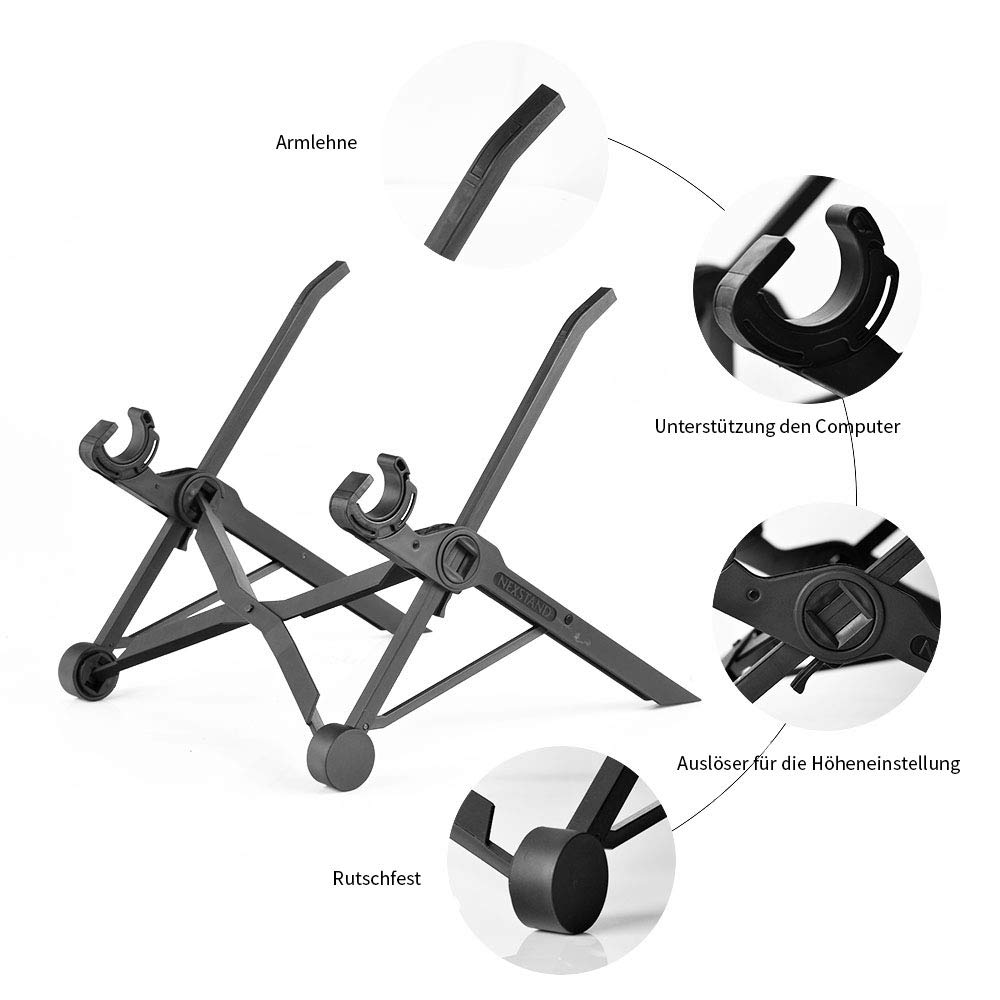 Racksoy Verstellbarer Computer Halterung Reise Laptop Ständer Faltbarer Notebook Halter Fit für PC/MacBook und die Meisten Laptops, Schwarz