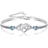 AOBOCO 925 Sterling Silver Adjustable Infinity Heart Bangle Bracelet for Sister Best Friend Daughter Mom Grandma Granddaughter Daughter in Law Godmother Goddaughter Stepmom Stepdaughter