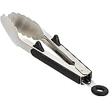 Amazon Basics Stainless Steel Kitchen Tongs, Black Non-Slip Grip, 9-Inch
