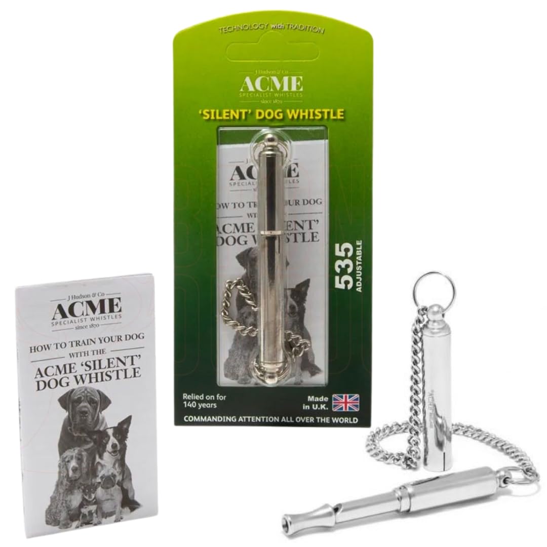 ACME 535 Silent Dog Whistle with Lanyard - Nickel Plated - Adjustable Frequency - Inaudible to Humans - Over 1.5km Range - All Breeds - Made in England