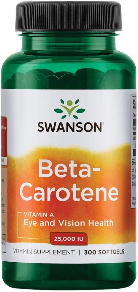 Amazon.com: Swanson Beta-Carotene Vitamin A 25000 IU Skin Eye Immune System  Health Antioxidant Support 7500 mcg 300 Softgels Count: Health & Personal  Care