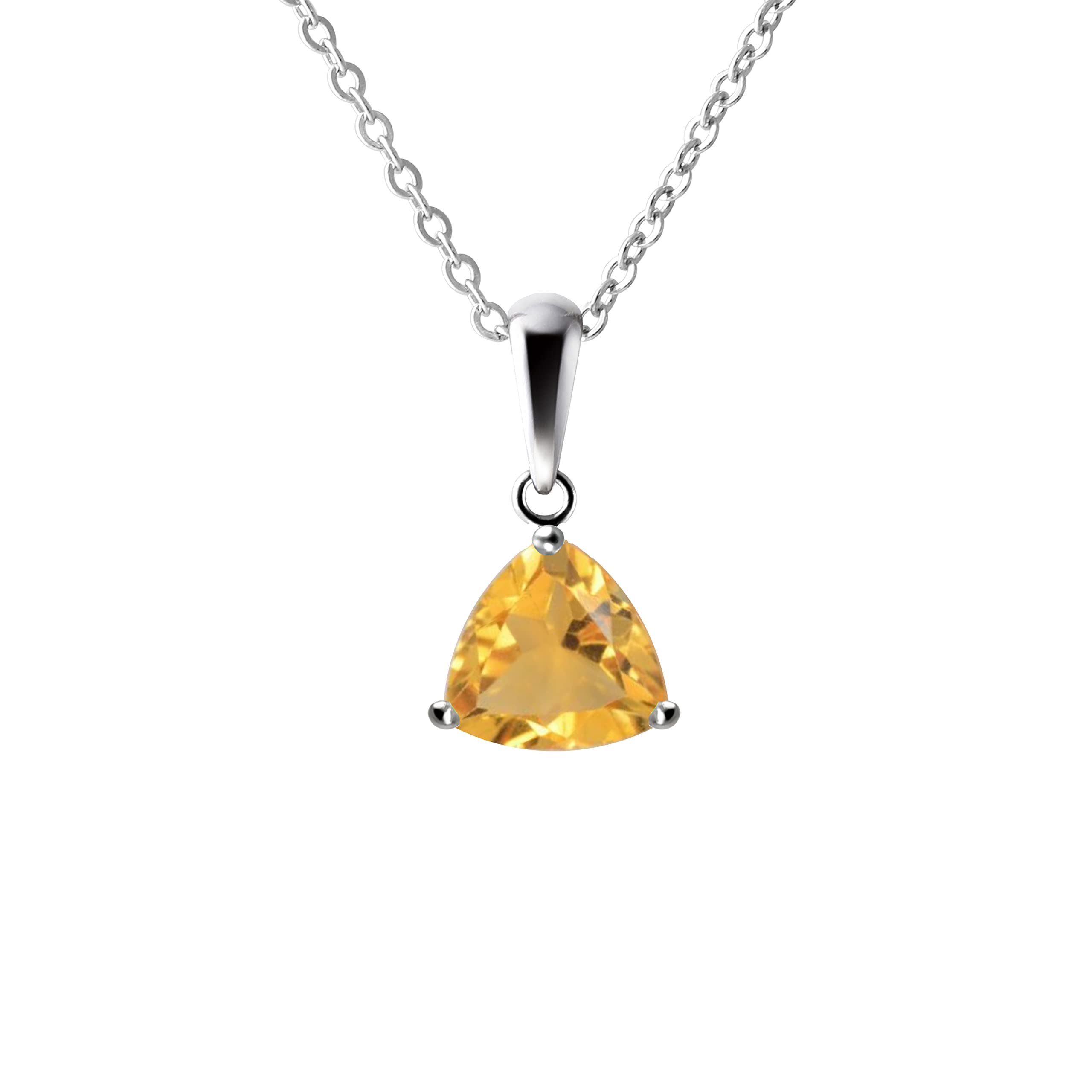 Franki Baker Sterling Silver Small & Dainty Trillion Shape Natural Citrine Gemstone Pendant Necklace. Chain length: 50cm. Pendant Length with bale: 1.3cm