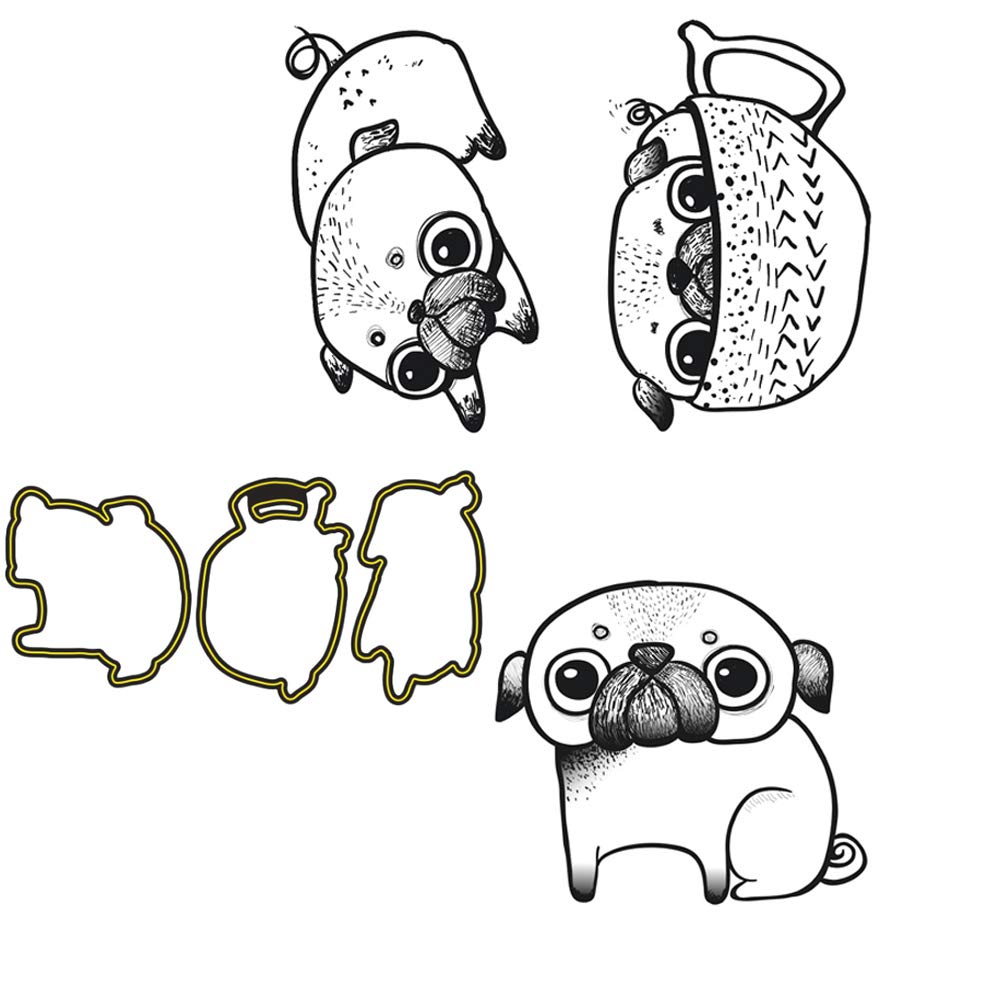 Cute Puppy Dogs Dies and Stamp Sets for Card Making Sorry Sending Hugs You're Pawsome Words Clear Stamps for Paper Crafting DIY Scrapbooking Supplies Embossing Stencils Metal Cutting Dies Template