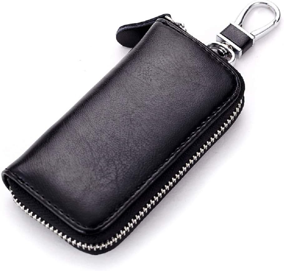JIUFENG Leather Keys Wallet Car Key Card Holder Multifunctional Zipper Key Case Coin Pouches Keychain Key Ring Unisex (Black)