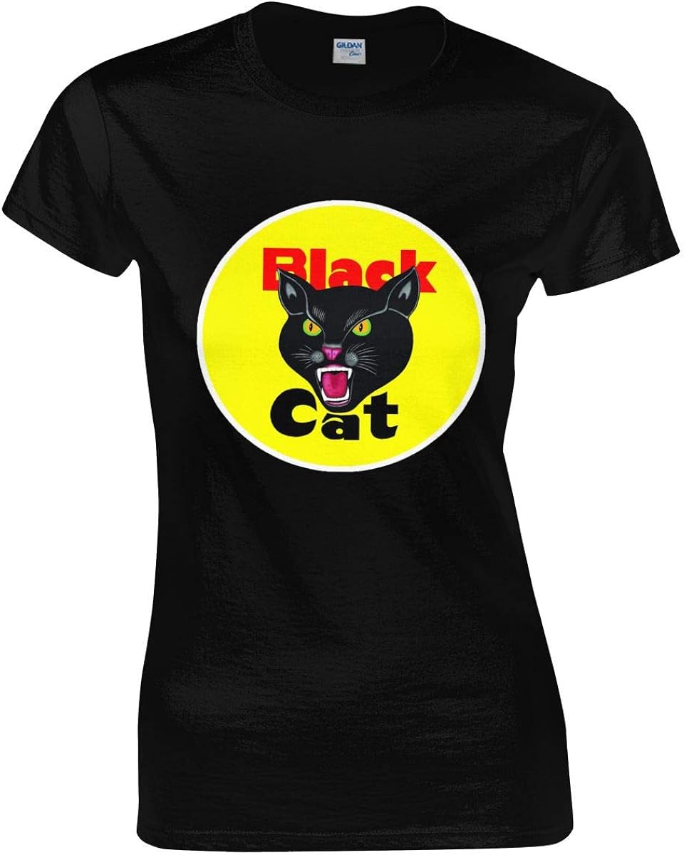 Black Cat Fireworks Women TShirt Short Sleeves Shirts