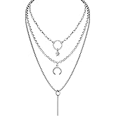 Sacina Layered Crescent Moon Star Bar Choker Necklace, Gothic Punk Grunge Emo Necklace, Goth Jewelry, Christmas Jewelry Gift for Women