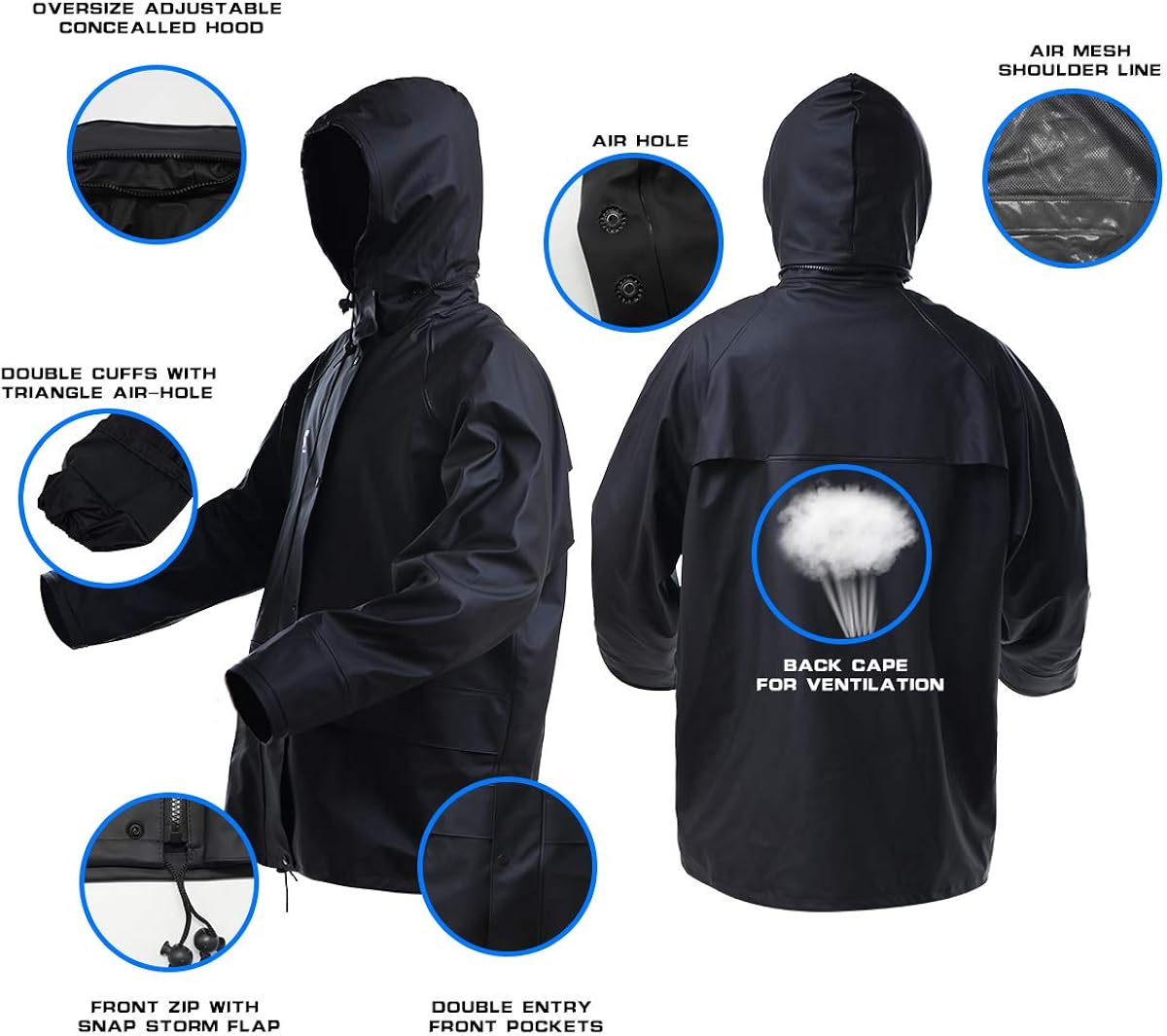 Rain Suits for Men Women Waterproof Heavy Duty Raincoat Fishing Rain Gear Jacket and Pants Hideaway Hood: Clothing