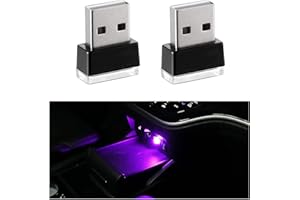 Sylvil 2 PCS USB LED Car Interior Atmosphere Lamp, Portable Mini LED Night Light, Plug-in USB Interface Trunk Ambient Lighting Kit, Universal Interior Car Accessories (Purple)
