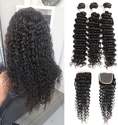 Brazilian Virgin Hair Deep Wave 3 Bundles with Closure Human Hair Bundles
