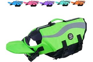 EMUST Dog Life Vests, Adjustable Life Jackets for Small Dogs with Enhanced Buoyancy, Small Dog Swim Vest with Durable Rescue Handle, Green,XS