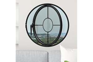AMSXNOO Clear Rotating Round Window, 23.6'' Porthole Window with Transparent Tempered Glass, Aluminum Alloy Center-Pivot Window with Handle, Decor Ventilation Window for Indoor Outdoor Kitchen Office(Black)
