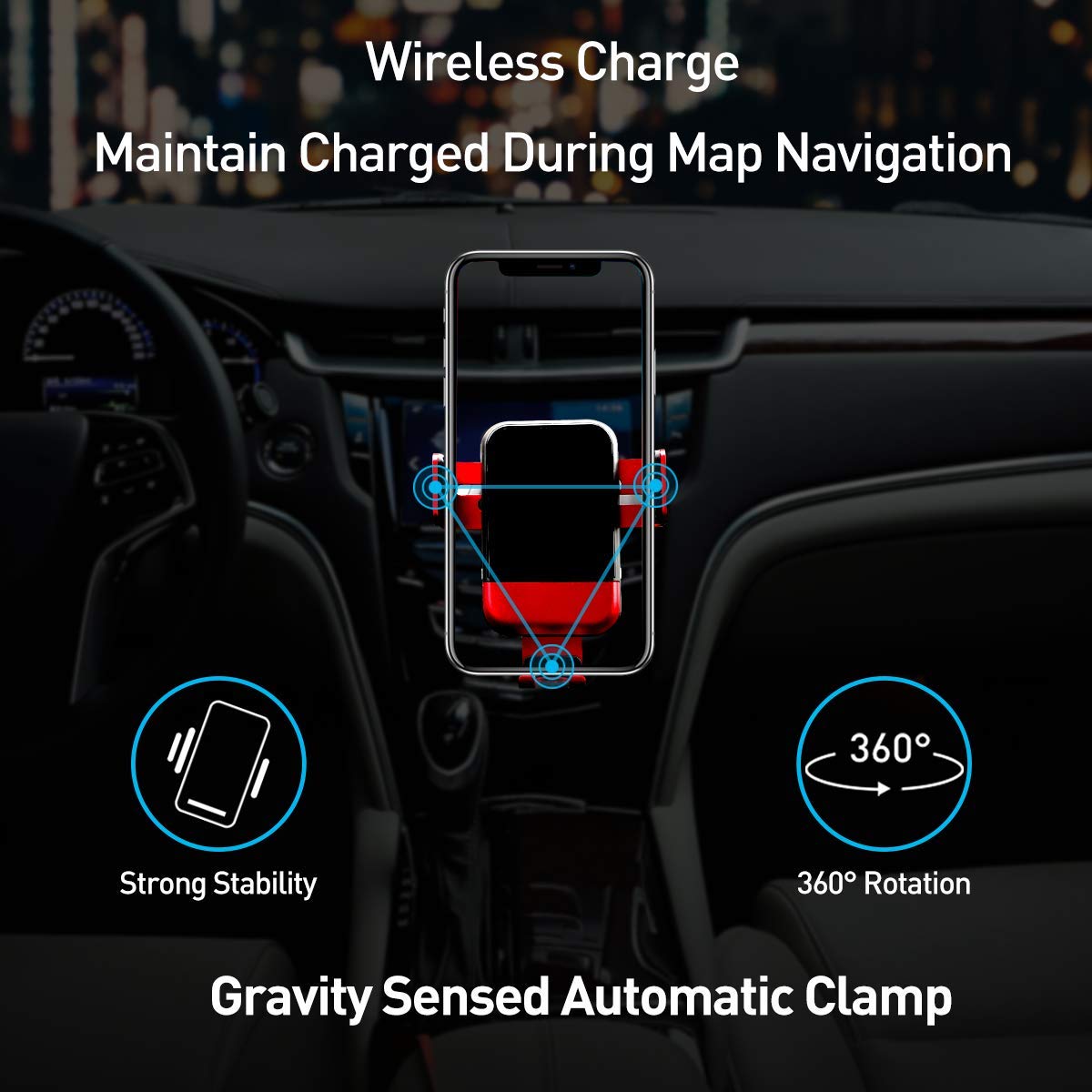 Wireless Car Charger, 10W/7.5W Qi Fast Charging Auto-Clamping Gravity Sensor Car Mount,Windshield Dashboard Air Vent Car Phone Holder Compatible Galaxy S10 Plus/Note 10+ 5G/S9+/S8+, iPhone 11/11 Pro M