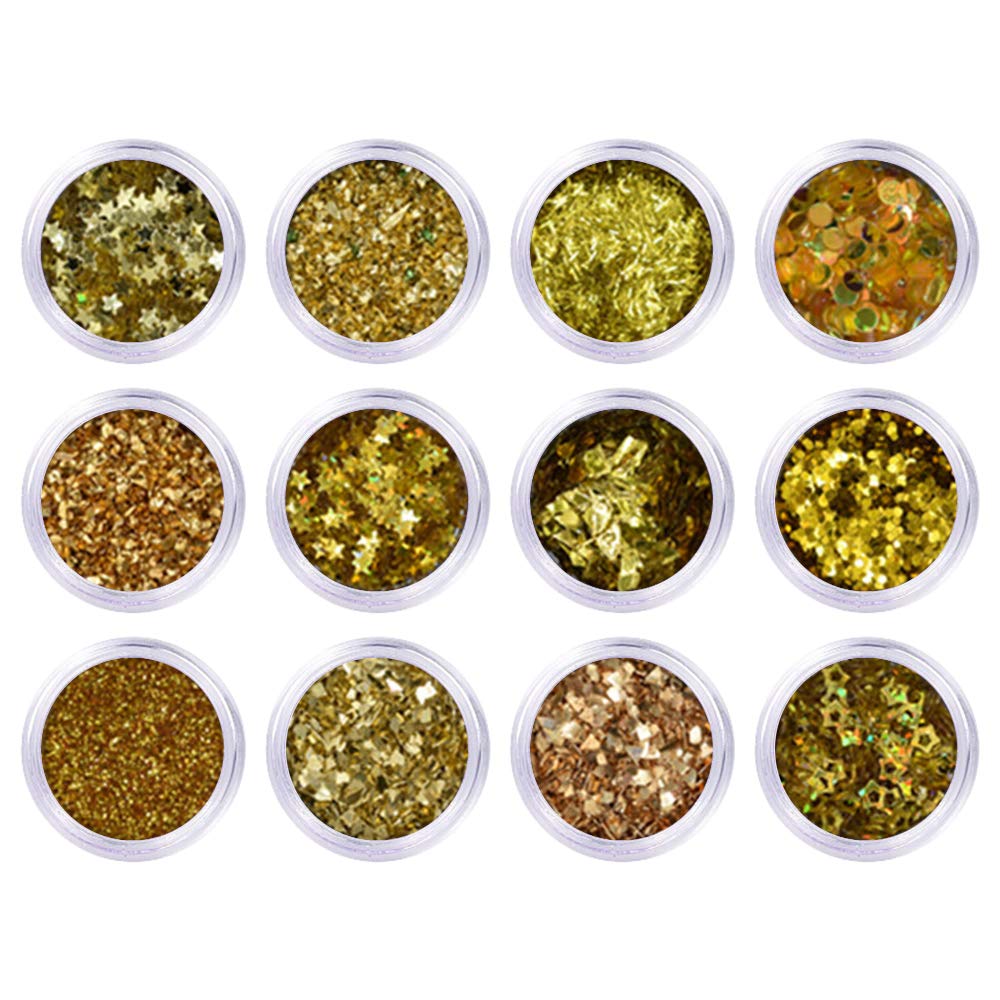 YOFASEN 12 pcs Sequin Glitter - Arts & Crafts Supplies,for Painting Hair Face Nail Art Glitter Decoration Sparkling Sticker,(Gold Color),Sequin