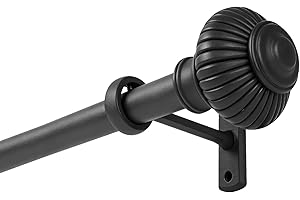 Extendable Heavy Duty Curtain Rod 32-240 Inches - Adjustable Tension Rod for Wide Windows, Black Space-Saving Design with Bra