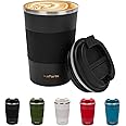kaforto 12oz Insulated Coffee Travel Mug Stainless Steel Vacuum Coffee Cup Leakproof with Screw Lid Double Wall Coffee Tumbler Reusable Thermal Cup for Hot/Iced Beverage - 380ml, Black